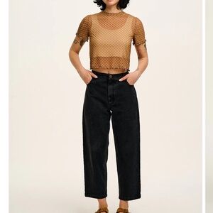 Lucy and Yak Drew Cropped Straight Leg Denim Jeans in Washed Black W34